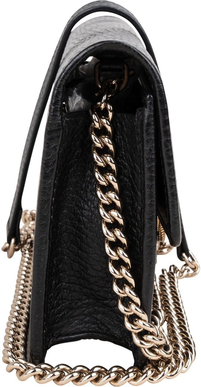Gucci Gucci Leather GG Wallet On Chain Crossbody Bag Zwart