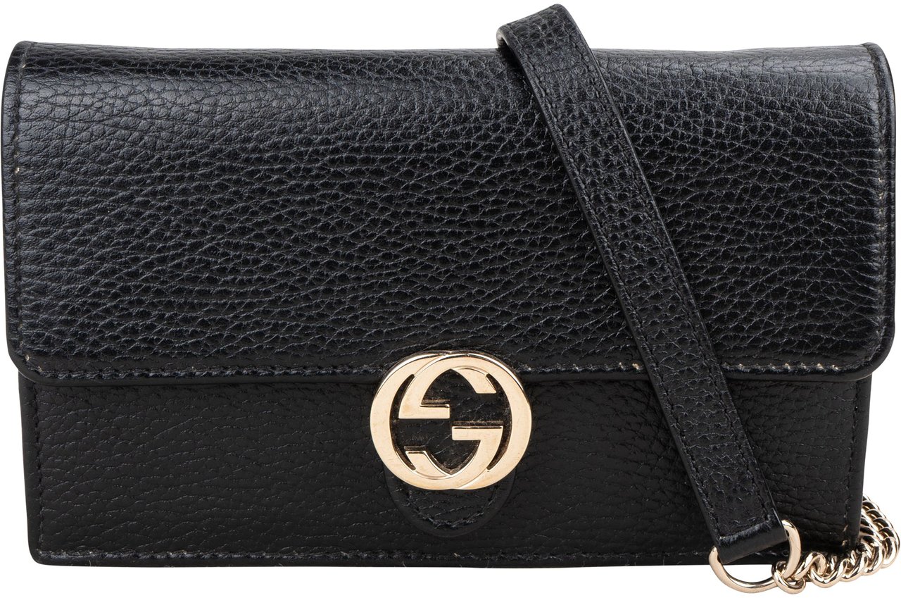 Gucci Gucci Leather GG Wallet On Chain Crossbody Bag Zwart