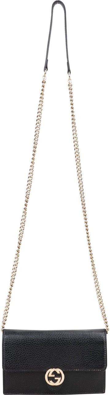 Gucci Gucci Leather GG Wallet On Chain Crossbody Bag Zwart