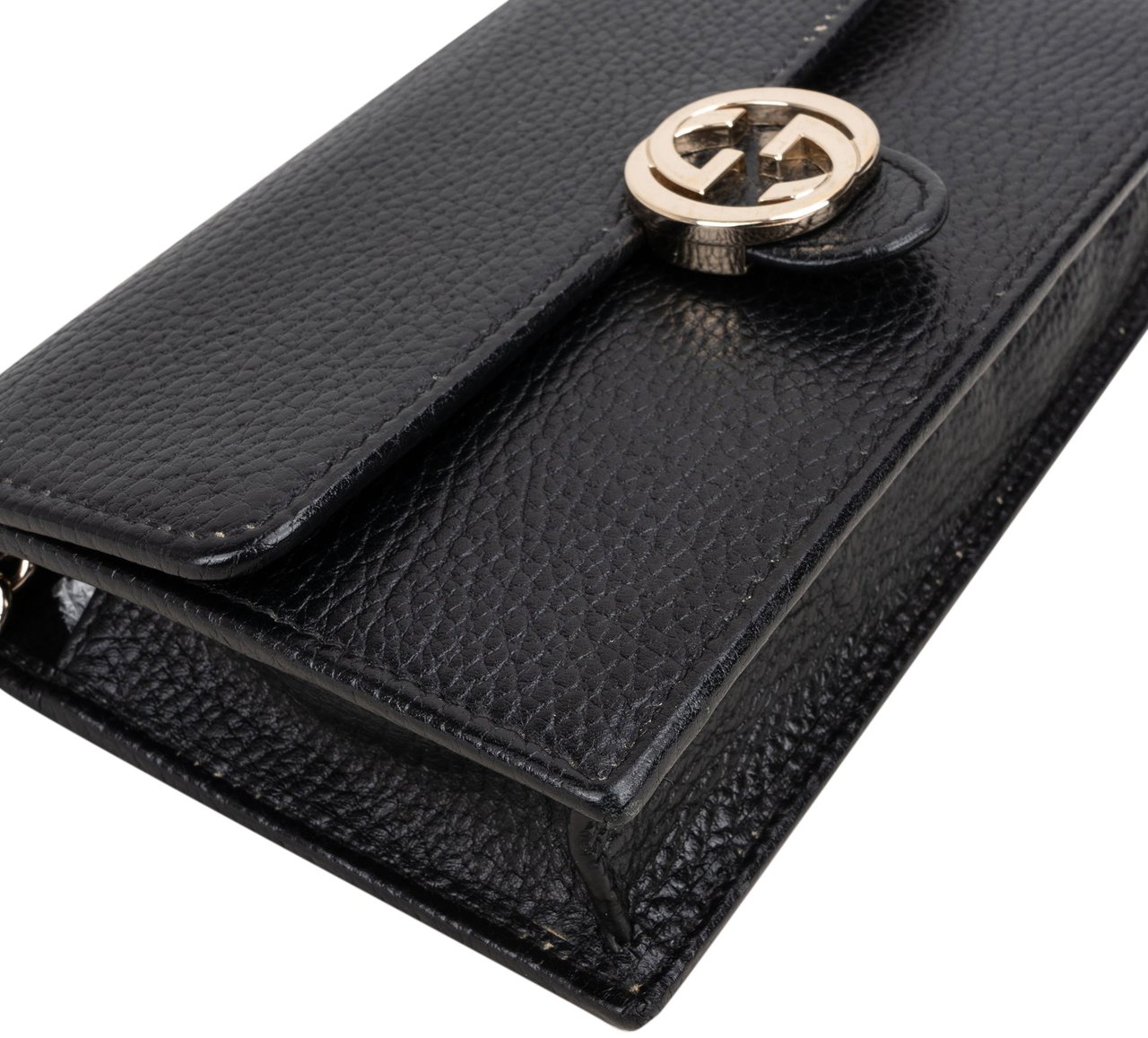 Gucci Gucci Leather GG Wallet On Chain Crossbody Bag Zwart