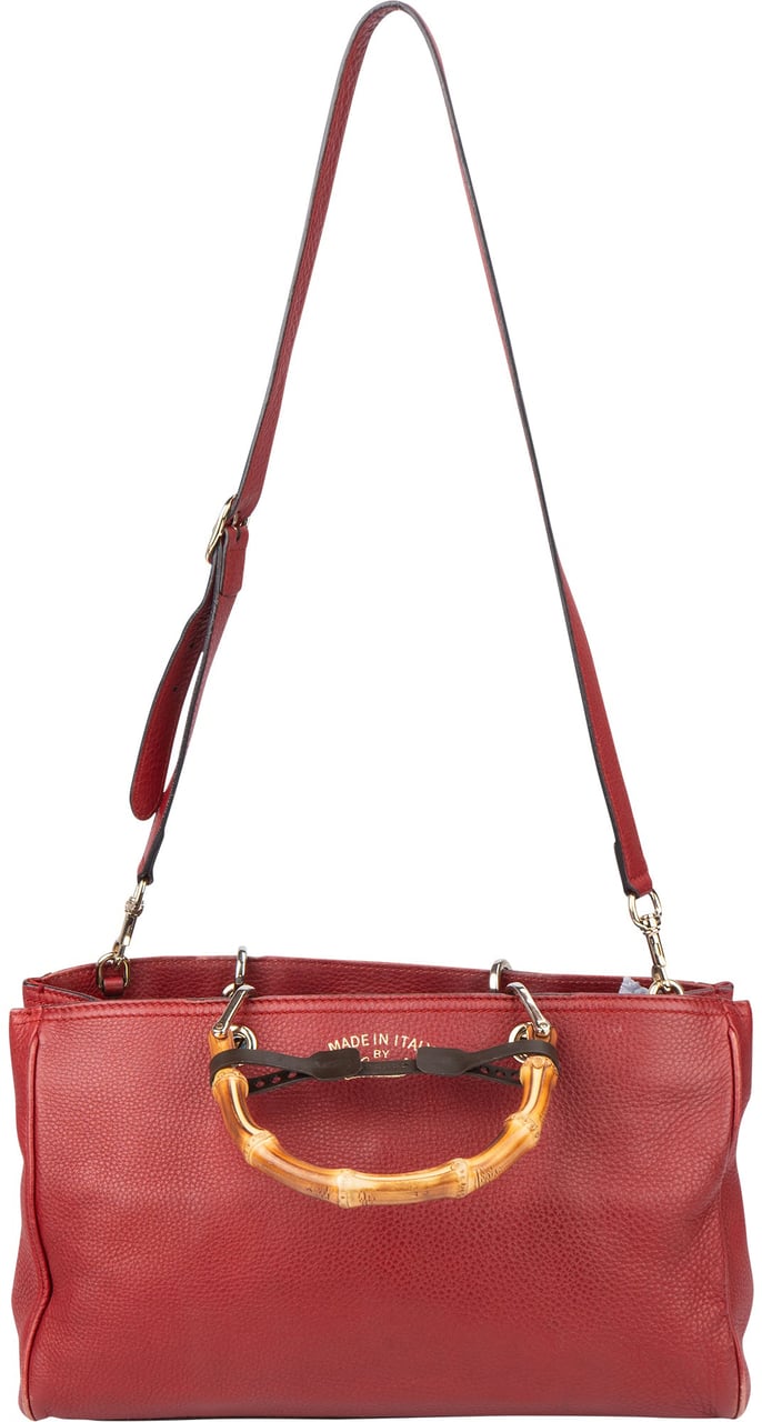 Gucci Red Leather Bamboo Handbag Divers
