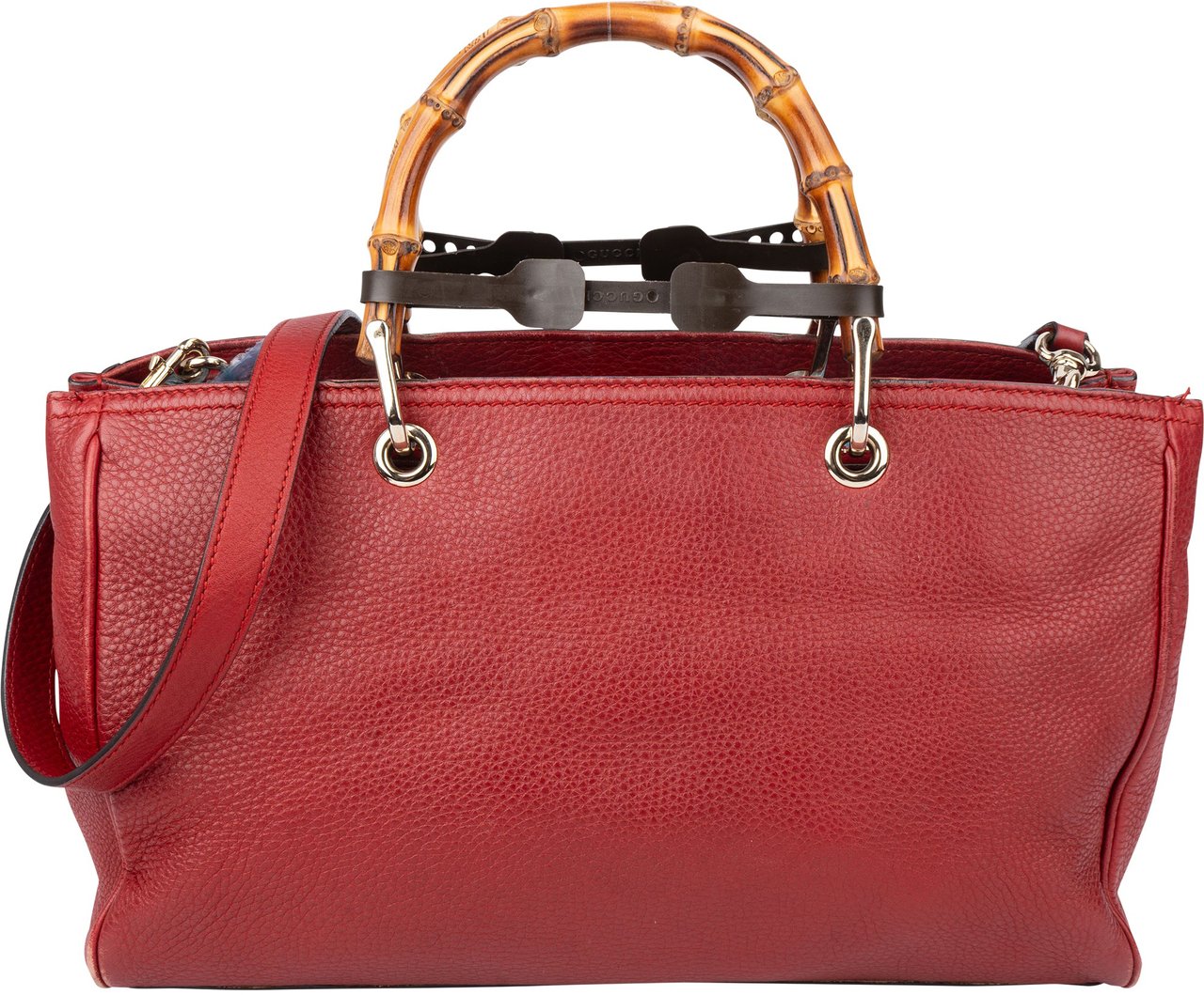 Gucci Red Leather Bamboo Handbag Divers