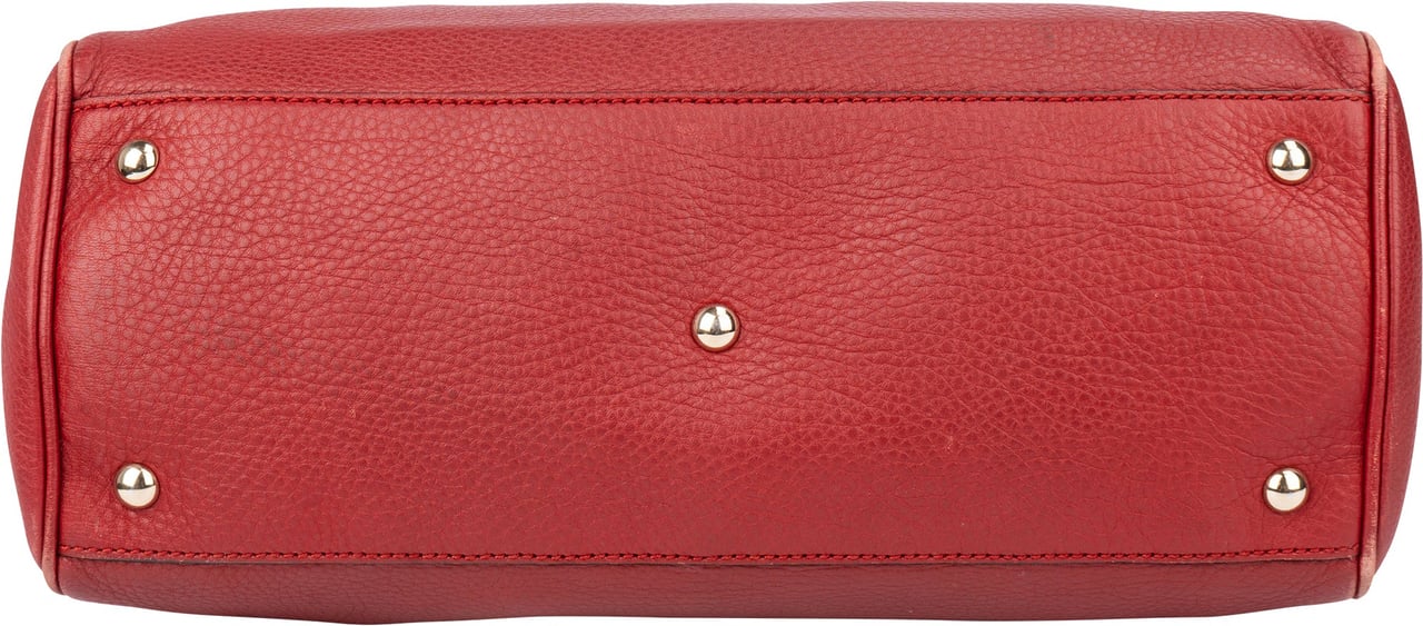 Gucci Red Leather Bamboo Handbag Divers