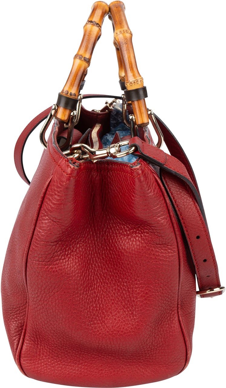 Gucci Red Leather Bamboo Handbag Divers