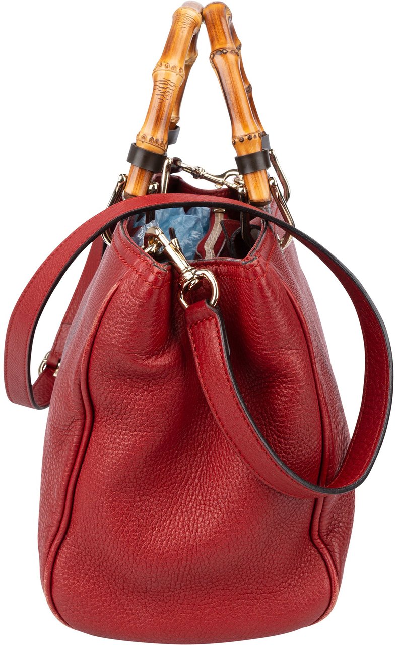 Gucci Red Leather Bamboo Handbag Divers