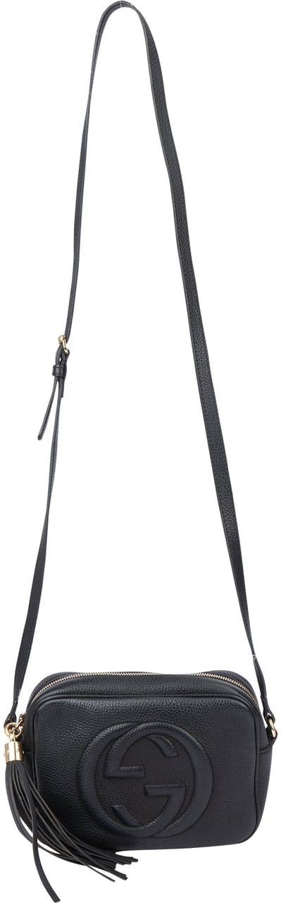 Gucci Gucci Black Leather GG Soho Crossbody Bag Zwart
