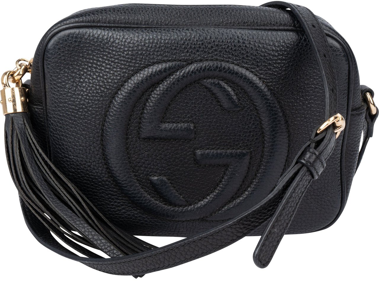Gucci Gucci Black Leather GG Soho Crossbody Bag Zwart