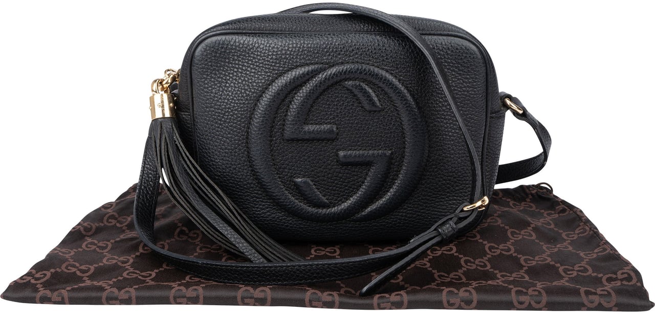 Gucci Gucci Black Leather GG Soho Crossbody Bag Zwart