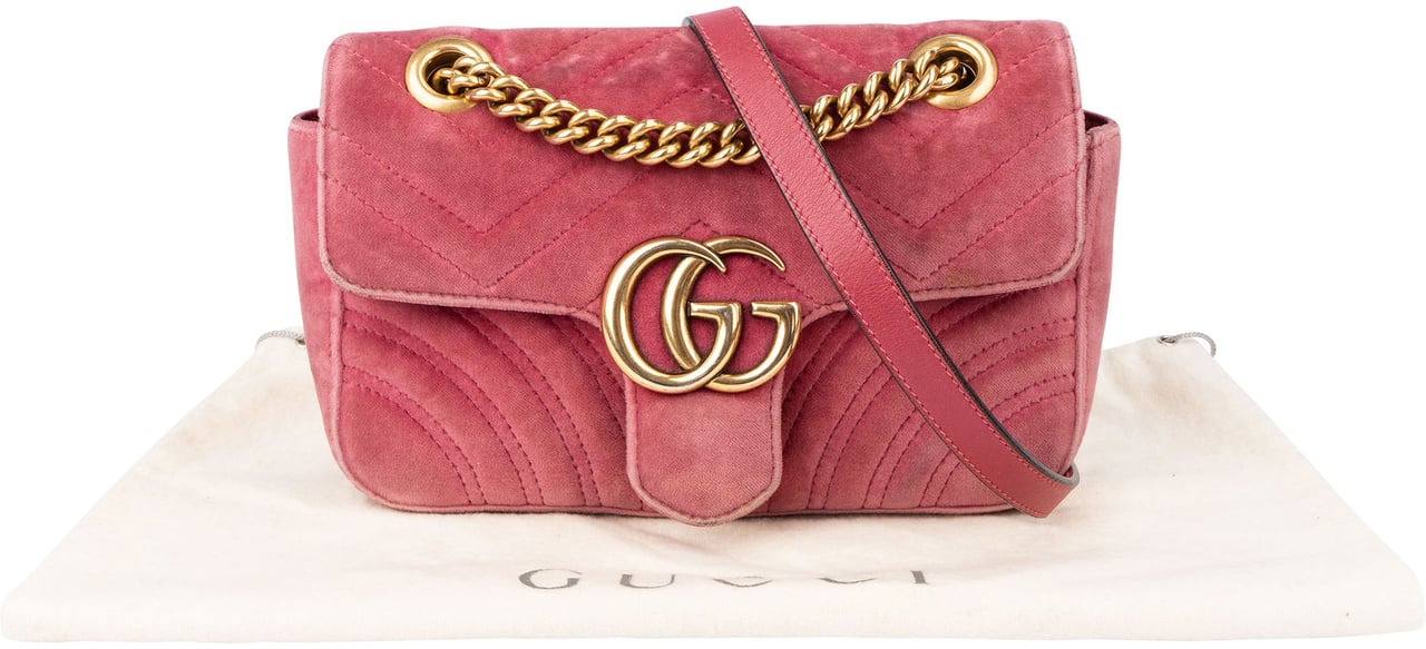 Gucci Gucci Velvet GG Marmont Crossbody Bag Roze