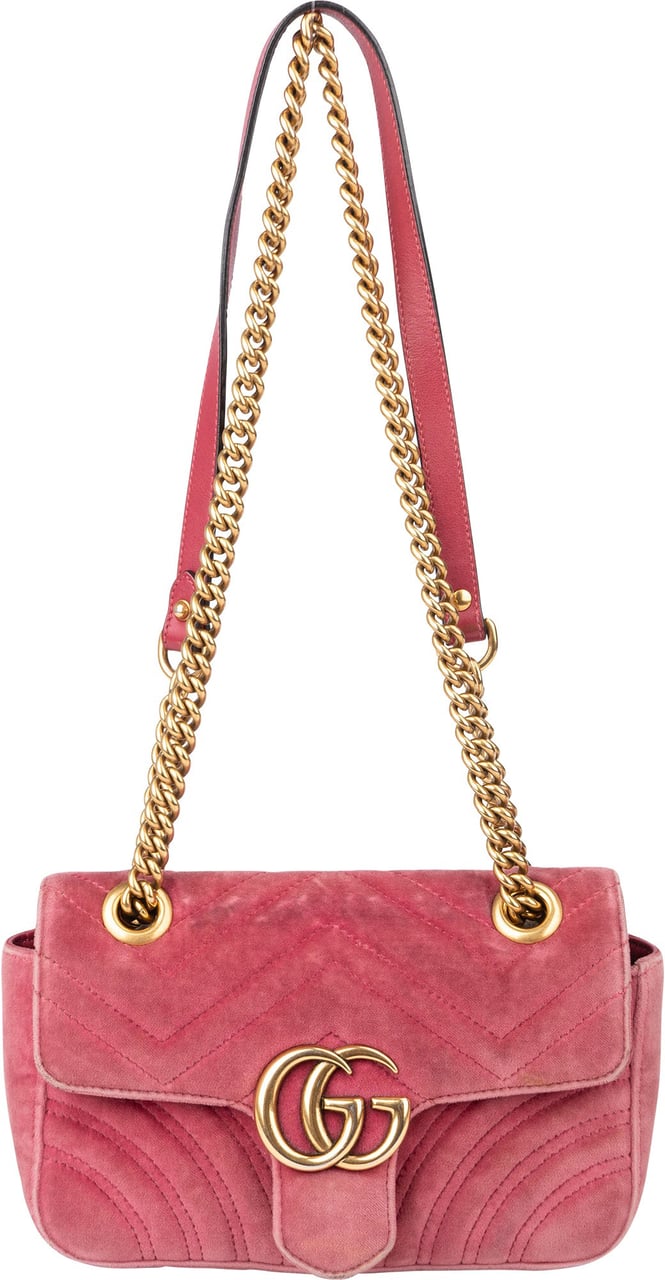 Gucci Gucci Velvet GG Marmont Crossbody Bag Roze