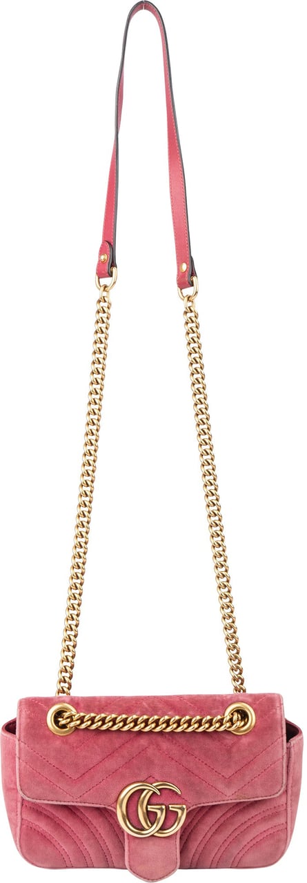 Gucci Gucci Velvet GG Marmont Crossbody Bag Roze