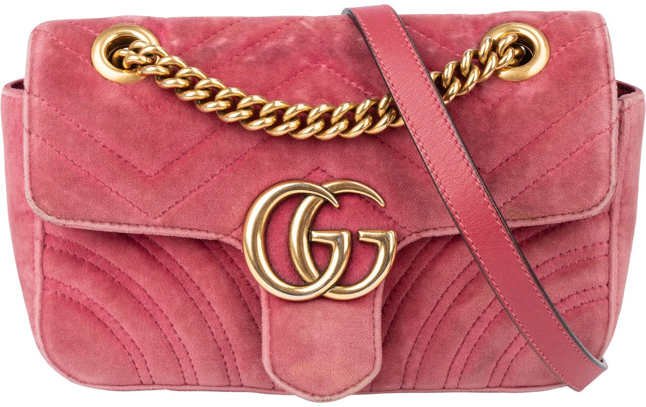 Gucci Gucci Velvet GG Marmont Crossbody Bag Roze