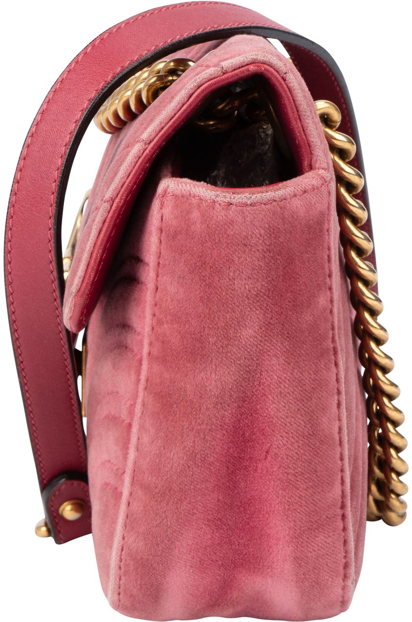 Gucci Gucci Velvet GG Marmont Crossbody Bag Roze