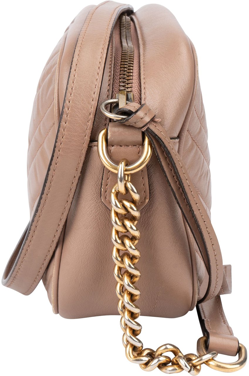 Gucci Gucci Quilted Leather Marmont GG Crossbody Bag Bruin