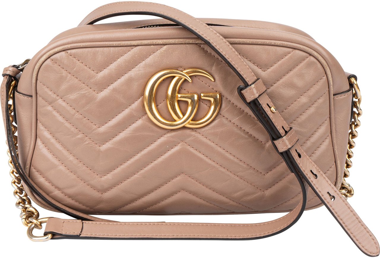 Gucci Gucci Quilted Leather Marmont GG Crossbody Bag Bruin