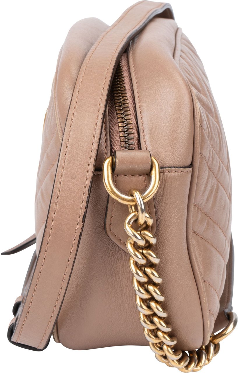 Gucci Gucci Quilted Leather Marmont GG Crossbody Bag Bruin