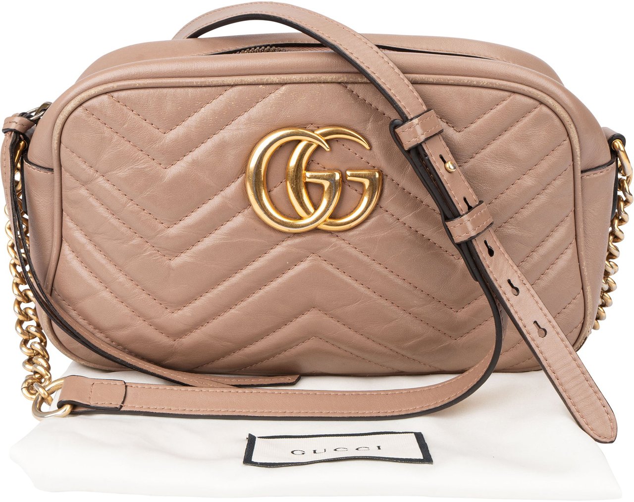 Gucci Gucci Quilted Leather Marmont GG Crossbody Bag Bruin