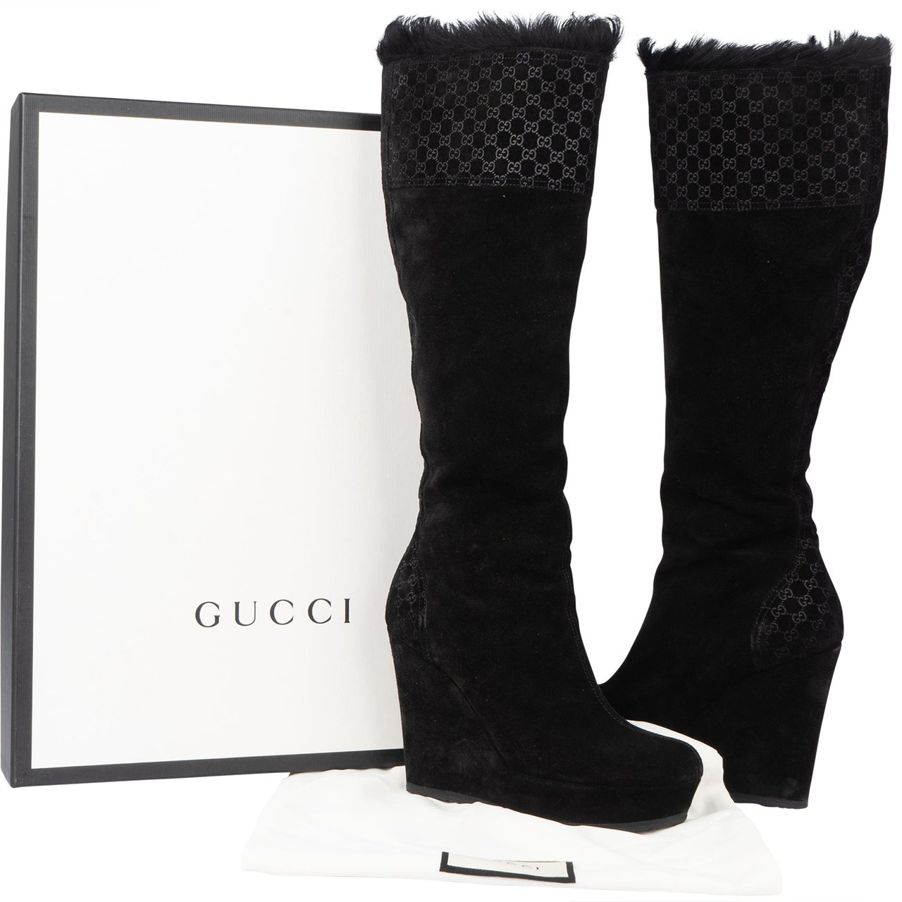 Gucci Gucci GG Suede Monogram High Boots (34) Zwart
