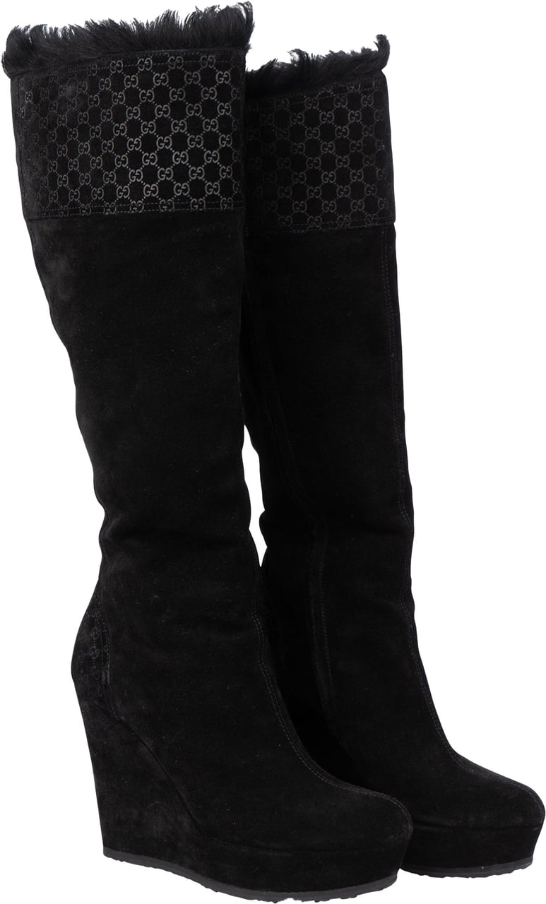 Gucci Gucci GG Suede Monogram High Boots (34) Zwart