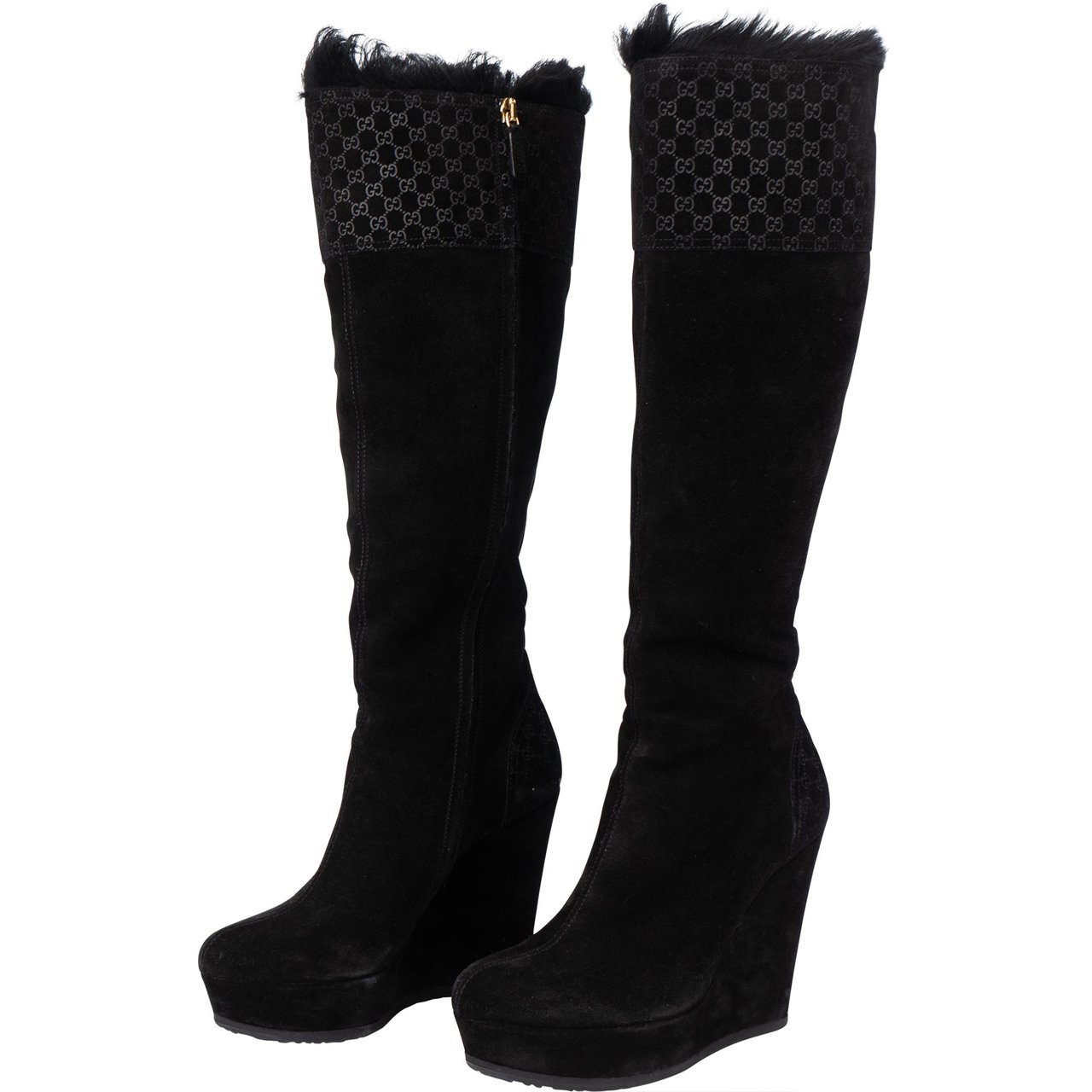 Gucci Gucci GG Suede Monogram High Boots (34) Zwart