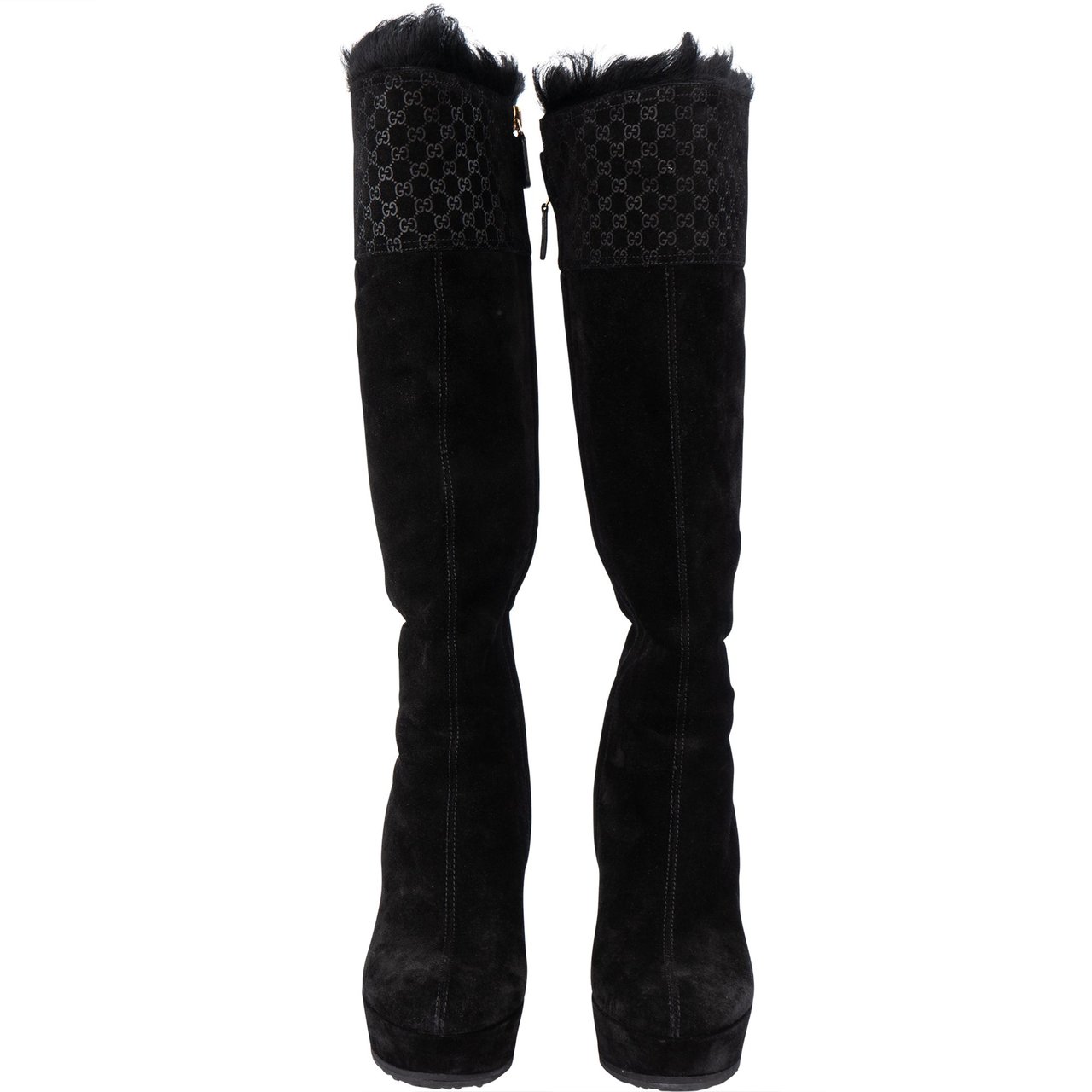 Gucci Gucci GG Suede Monogram High Boots (34) Zwart