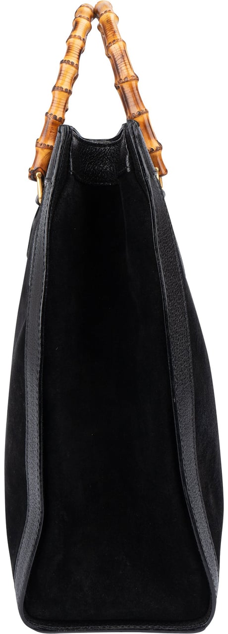 Gucci Black Suede Bamboo Handbag Zwart