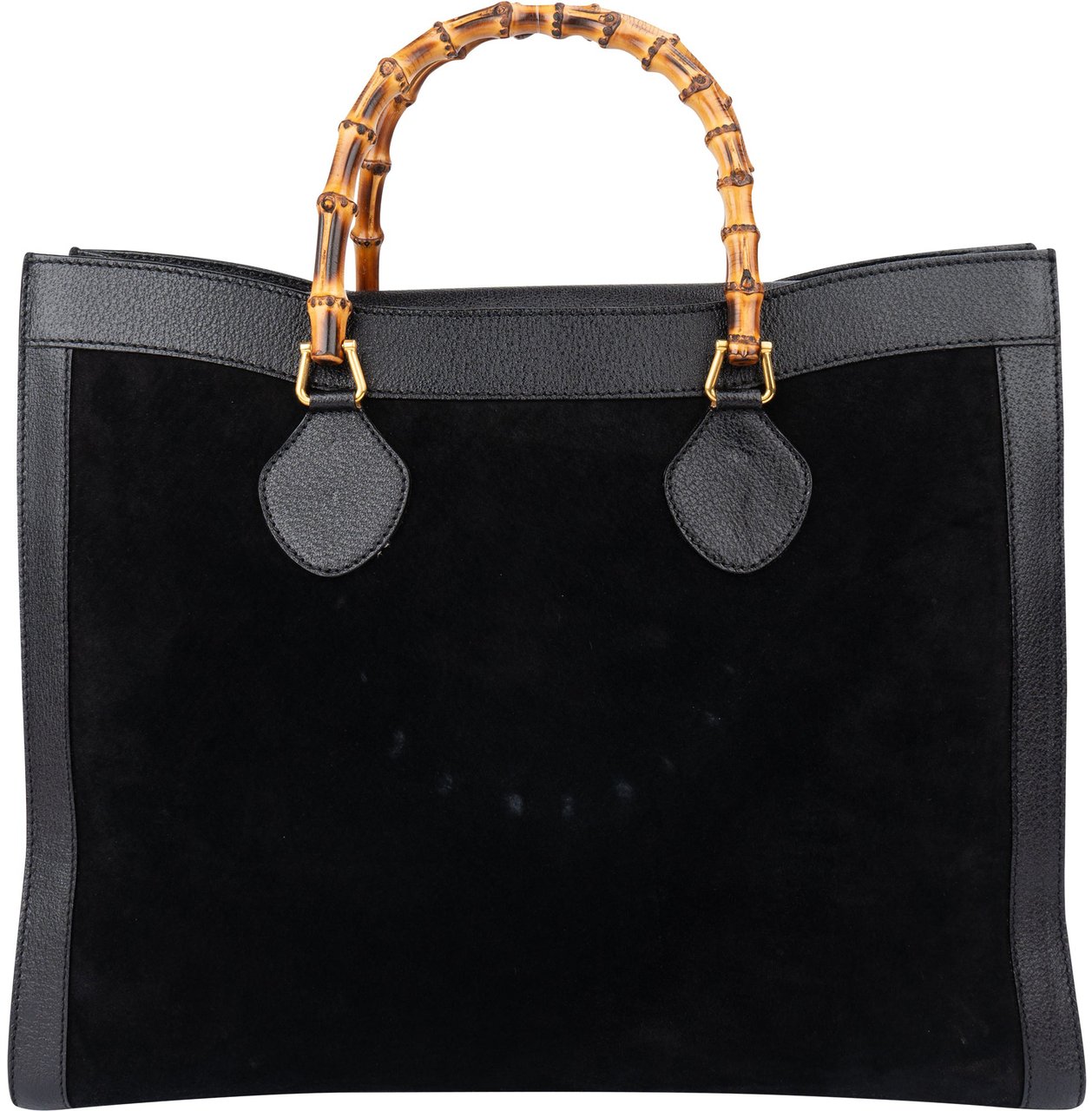 Gucci Black Suede Bamboo Handbag Zwart