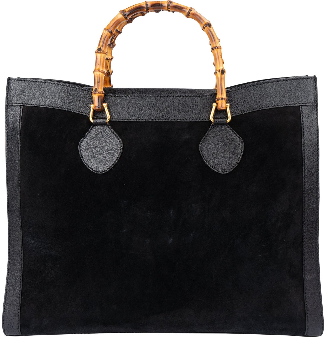 Gucci Gucci Black Suede Bamboo Handbag Zwart