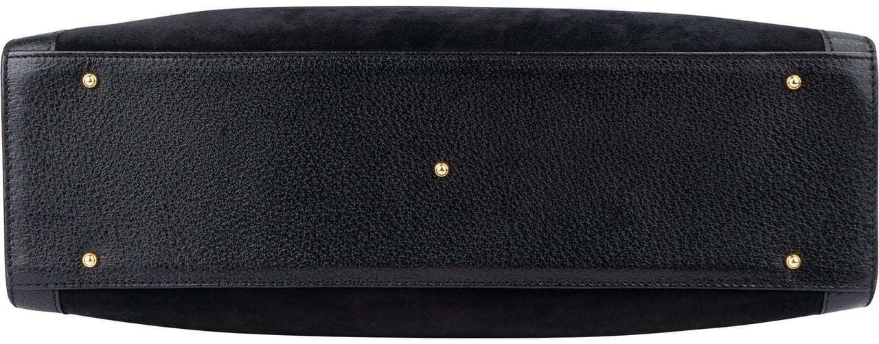 Gucci Black Suede Bamboo Handbag Zwart