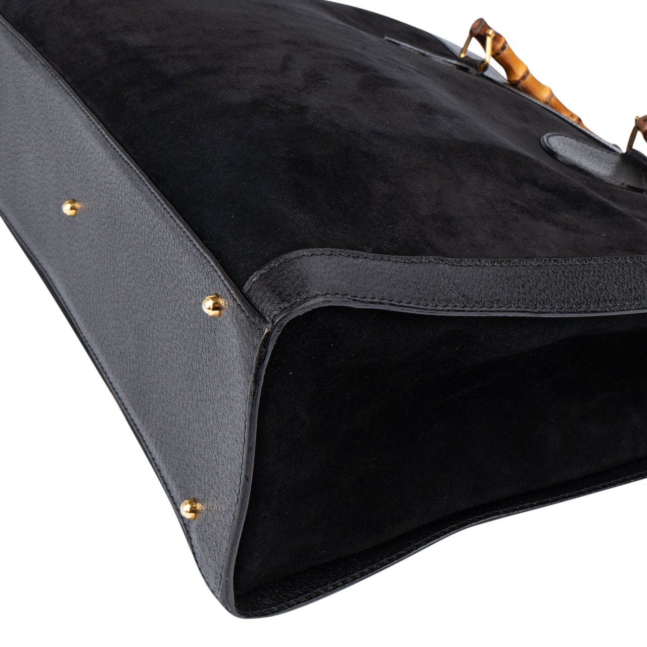 Gucci Black Suede Bamboo Handbag Zwart