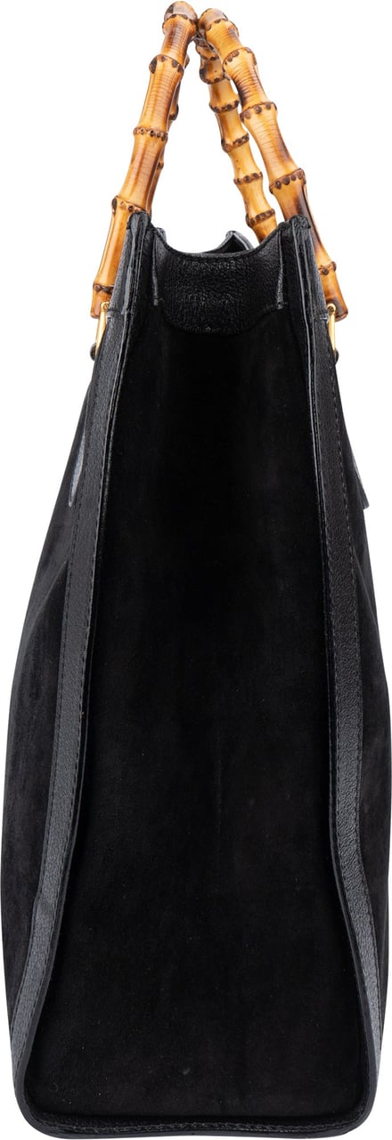 Gucci Black Suede Bamboo Handbag Zwart