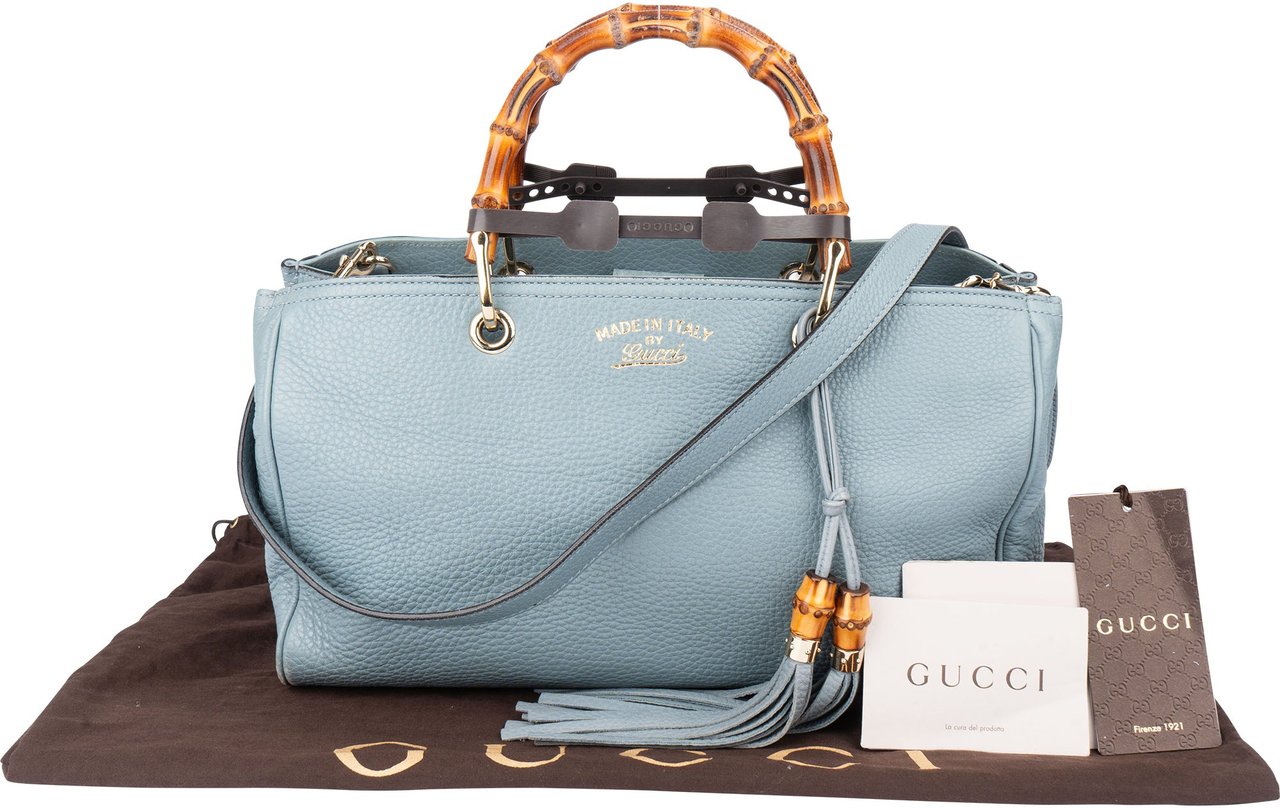 Gucci Gucci Limited Blue Leather Bamboo Handbag Blauw