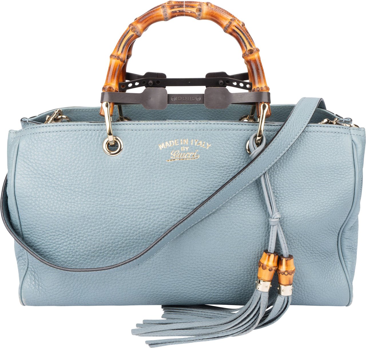 Gucci Gucci Limited Blue Leather Bamboo Handbag Blauw