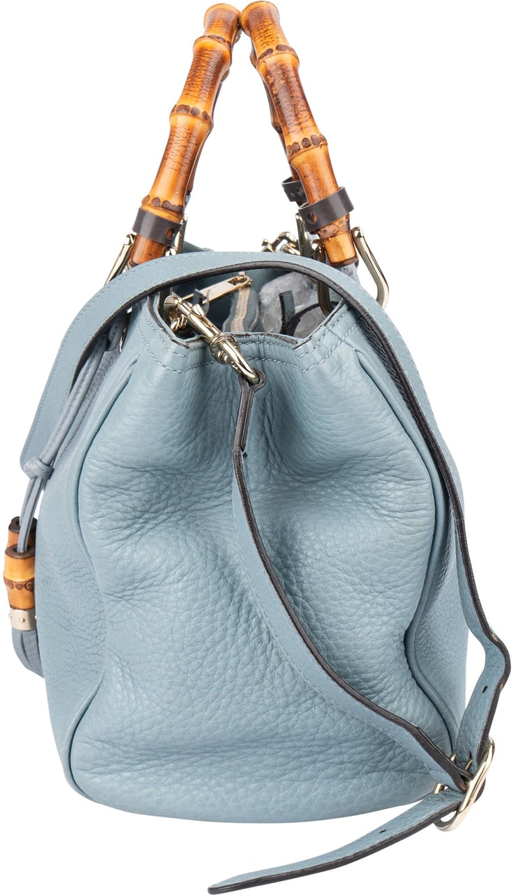 Gucci Gucci Limited Blue Leather Bamboo Handbag Blauw
