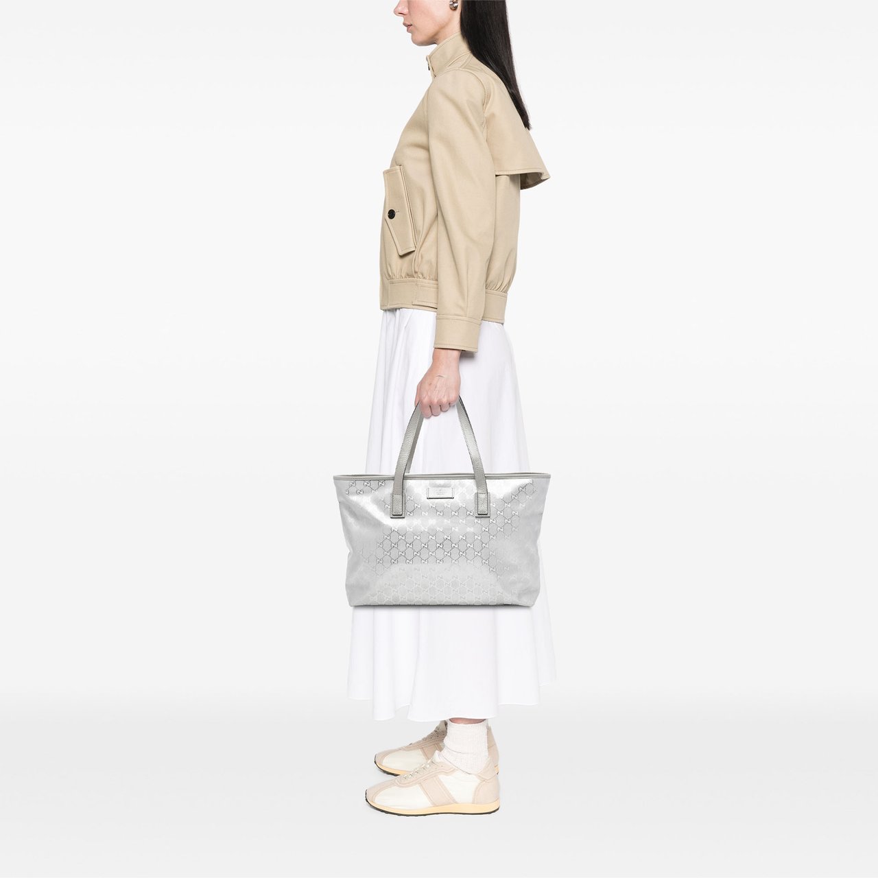 Gucci Medium GG Imprime Tote Zilver