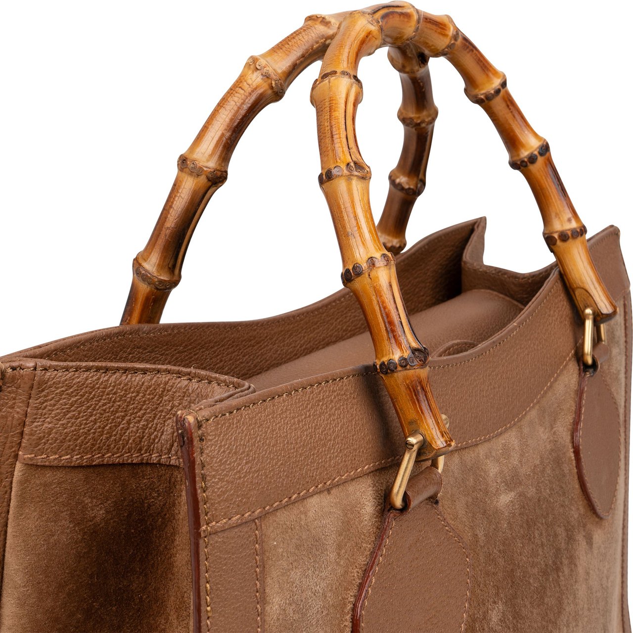 Gucci Gucci Brown Suede Bamboo Handbag Bruin