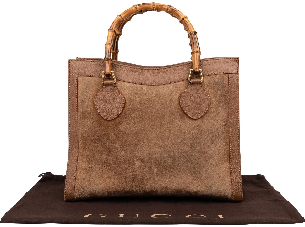 Gucci Gucci Brown Suede Bamboo Handbag Bruin