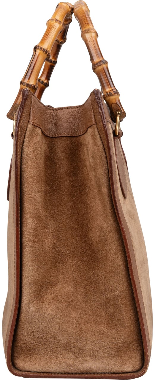 Gucci Gucci Brown Suede Bamboo Handbag Bruin