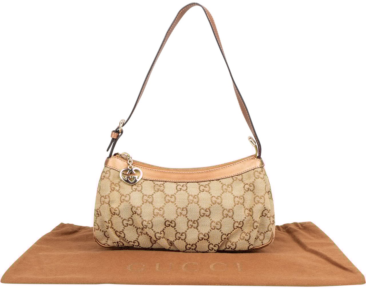 Gucci Gucci GG Monogram Mini Heart Shoulder Bag Bruin