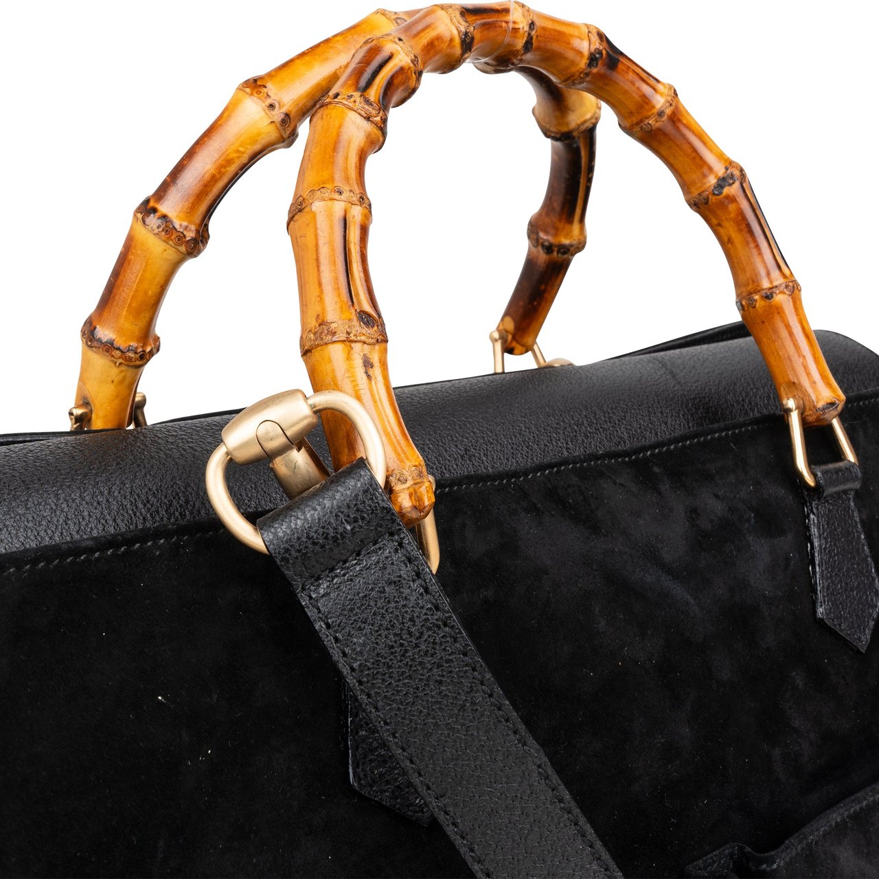 Gucci Gucci Black Suede Bamboo Handbag Zwart
