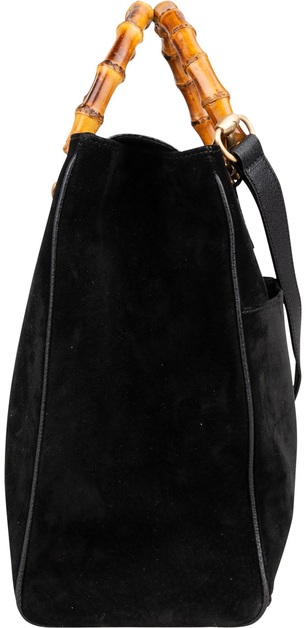 Gucci Gucci Black Suede Bamboo Handbag Zwart
