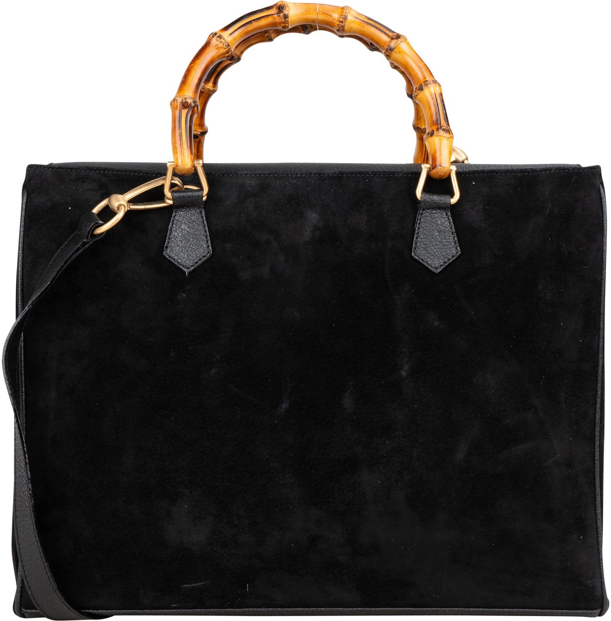 Gucci Gucci Black Suede Bamboo Handbag Zwart
