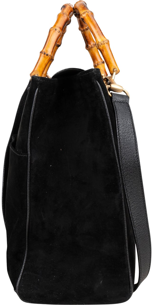 Gucci Gucci Black Suede Bamboo Handbag Zwart