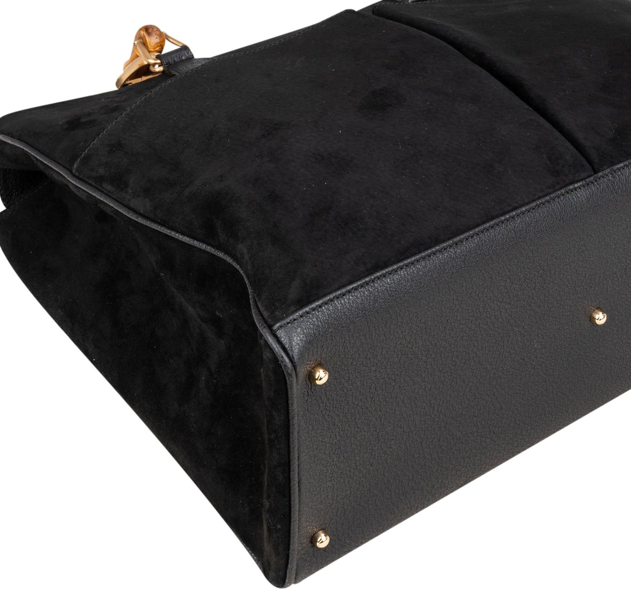 Gucci Gucci Black Suede Bamboo Handbag Zwart