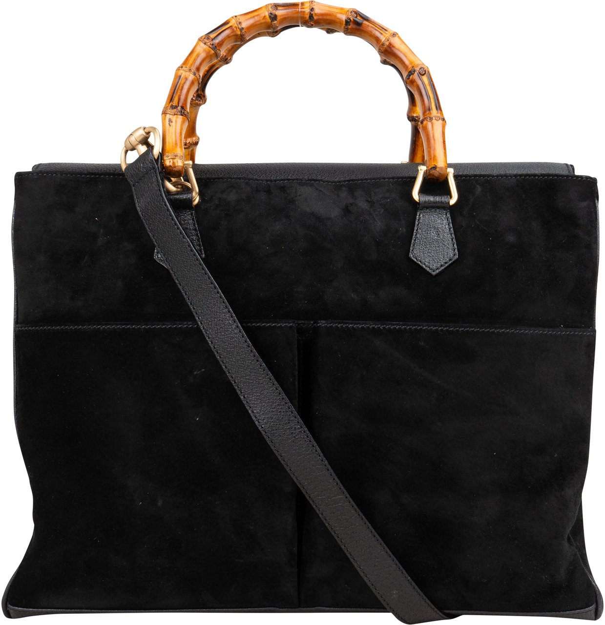 Gucci Gucci Black Suede Bamboo Handbag Zwart