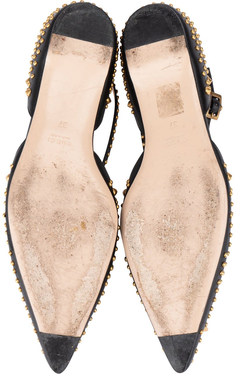 Gucci Gucci Black Leather Spikes Ballerinas (37) Zwart