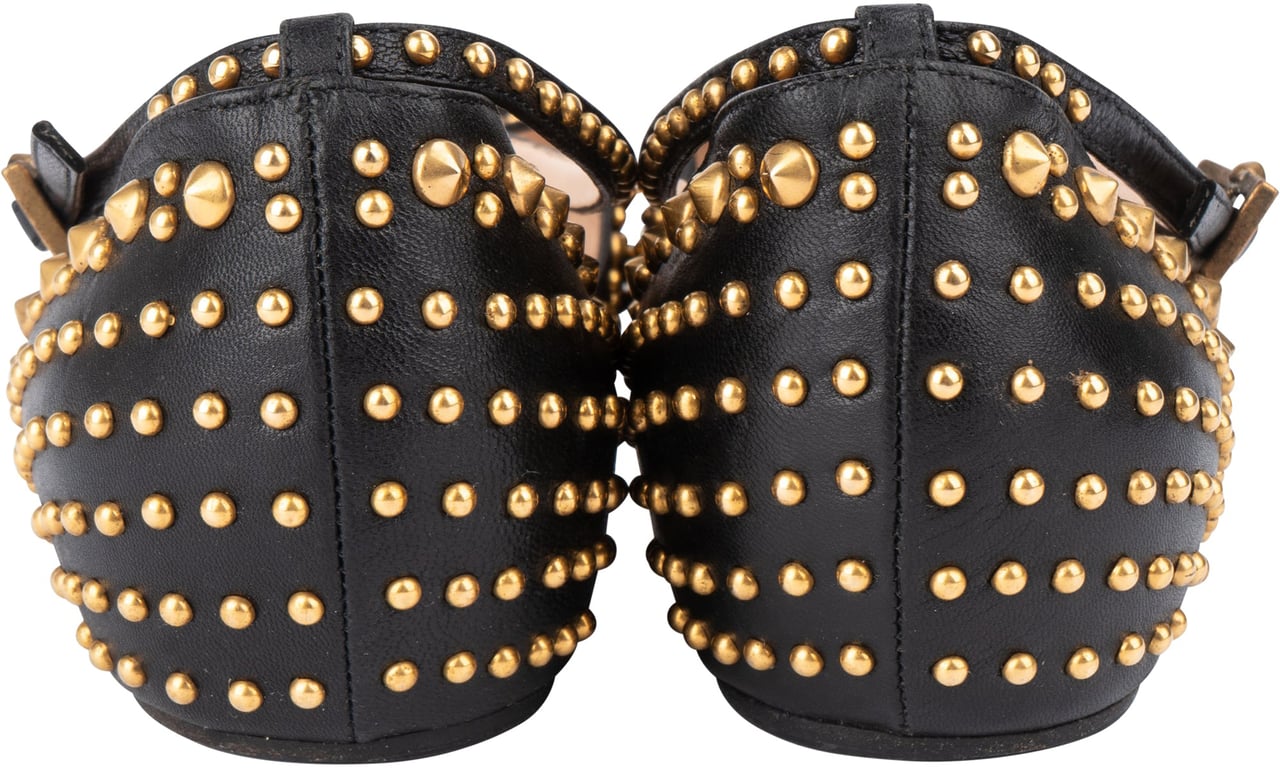 Gucci Gucci Black Leather Spikes Ballerinas (37) Zwart