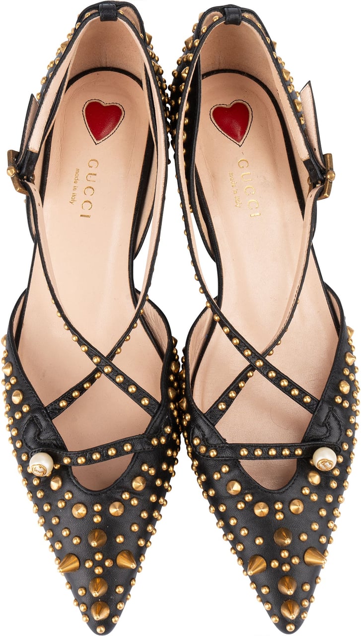 Gucci Gucci Black Leather Spikes Ballerinas (37) Zwart