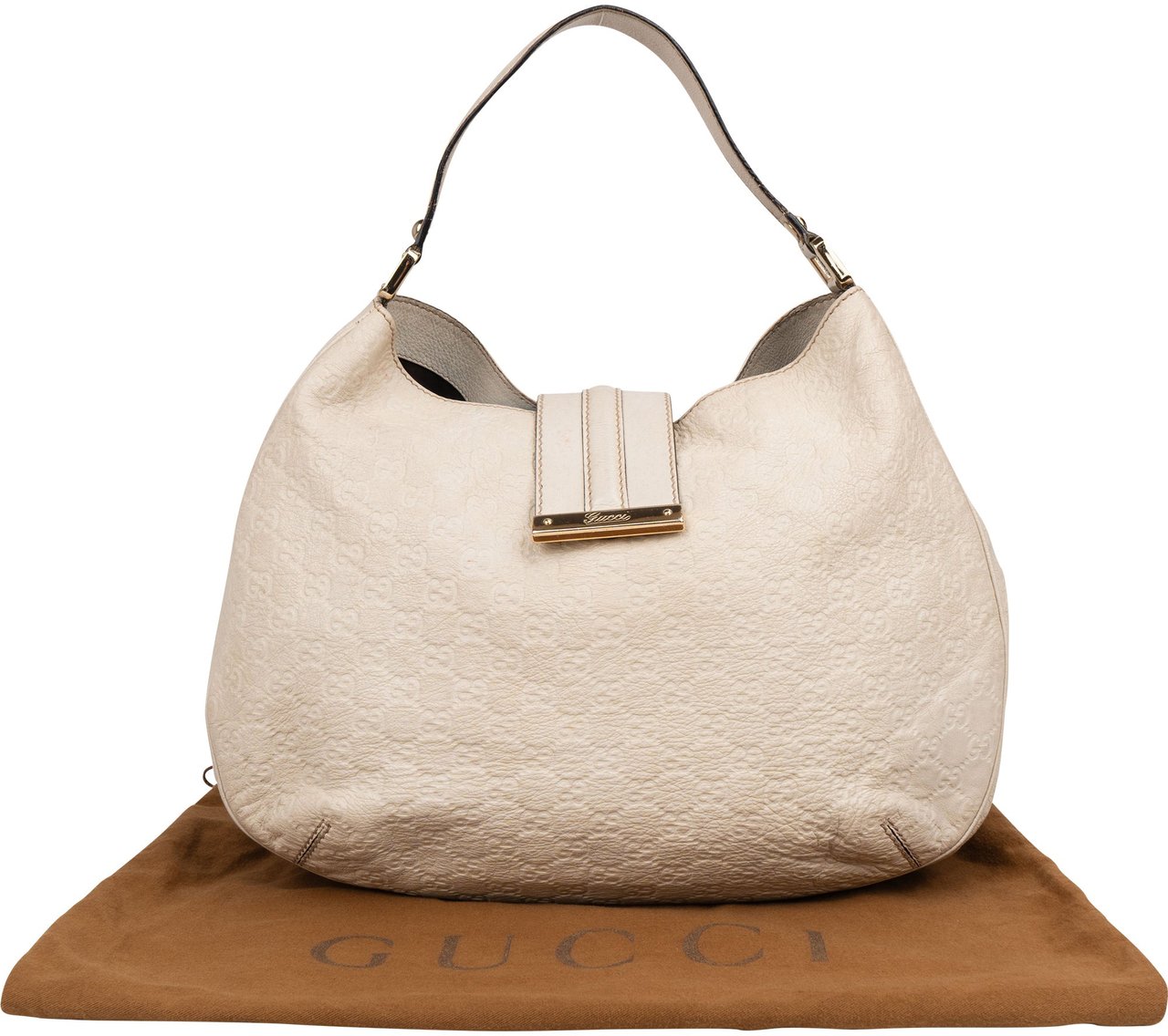 Gucci Leather GG Monogram Guccissima Handbag Wit