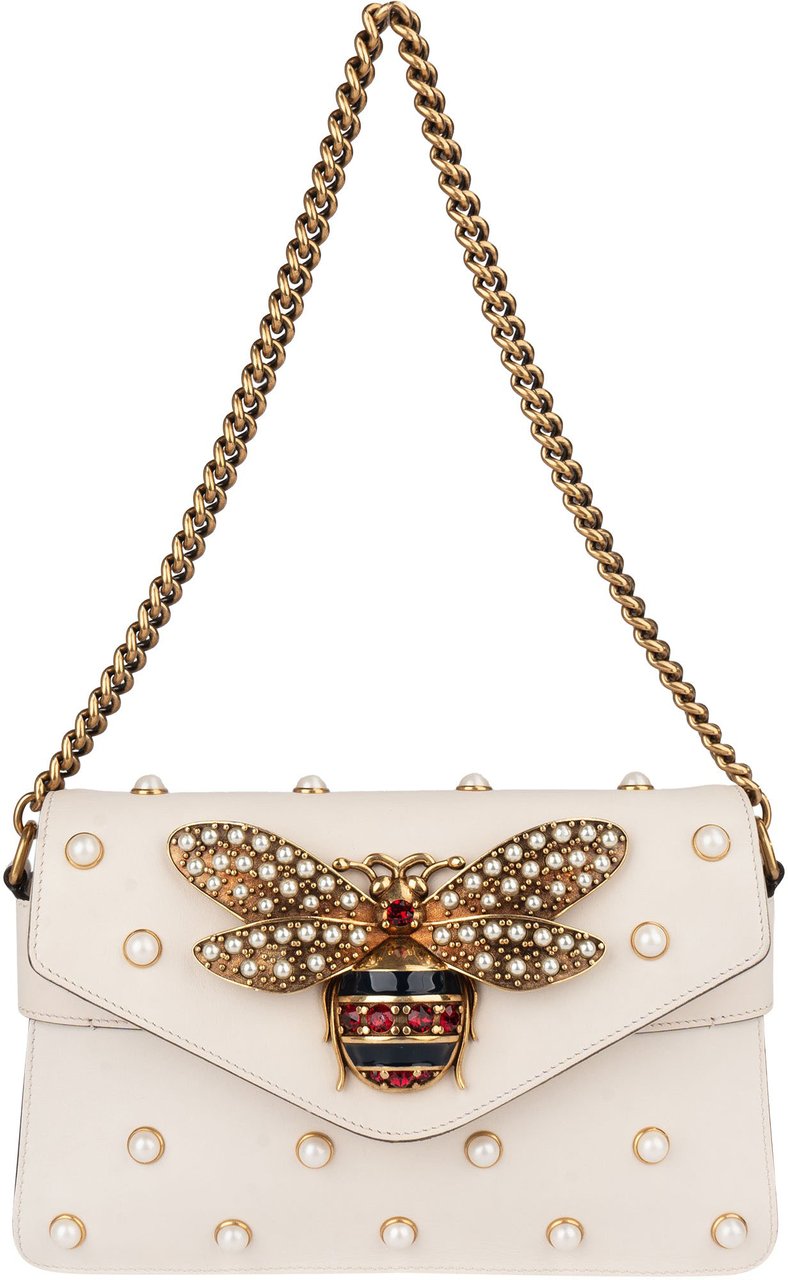 Gucci Gucci White Leather Queen Margaret Bee Shoulder Bag Wit